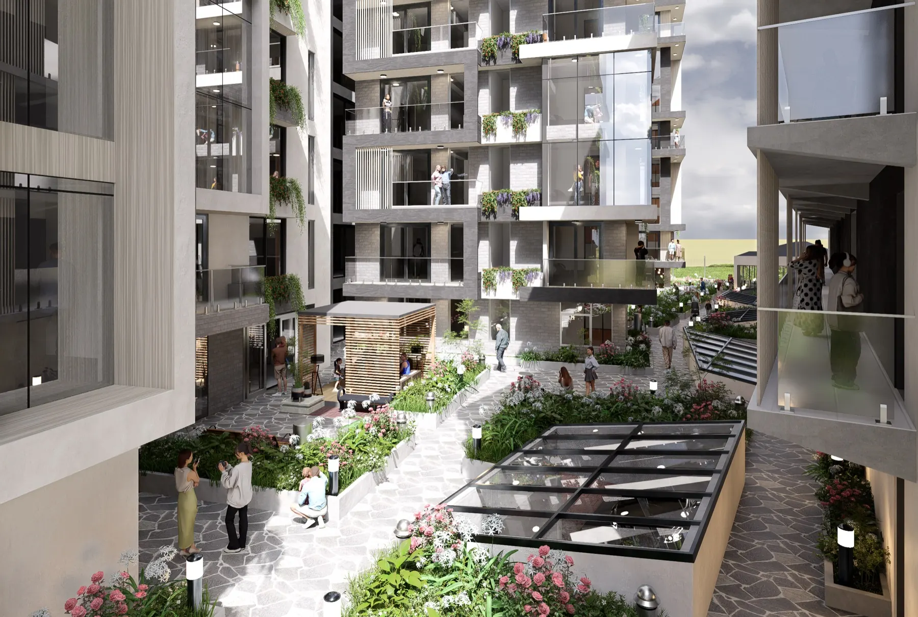 Espacio común del conjunto residencial The Gardens
